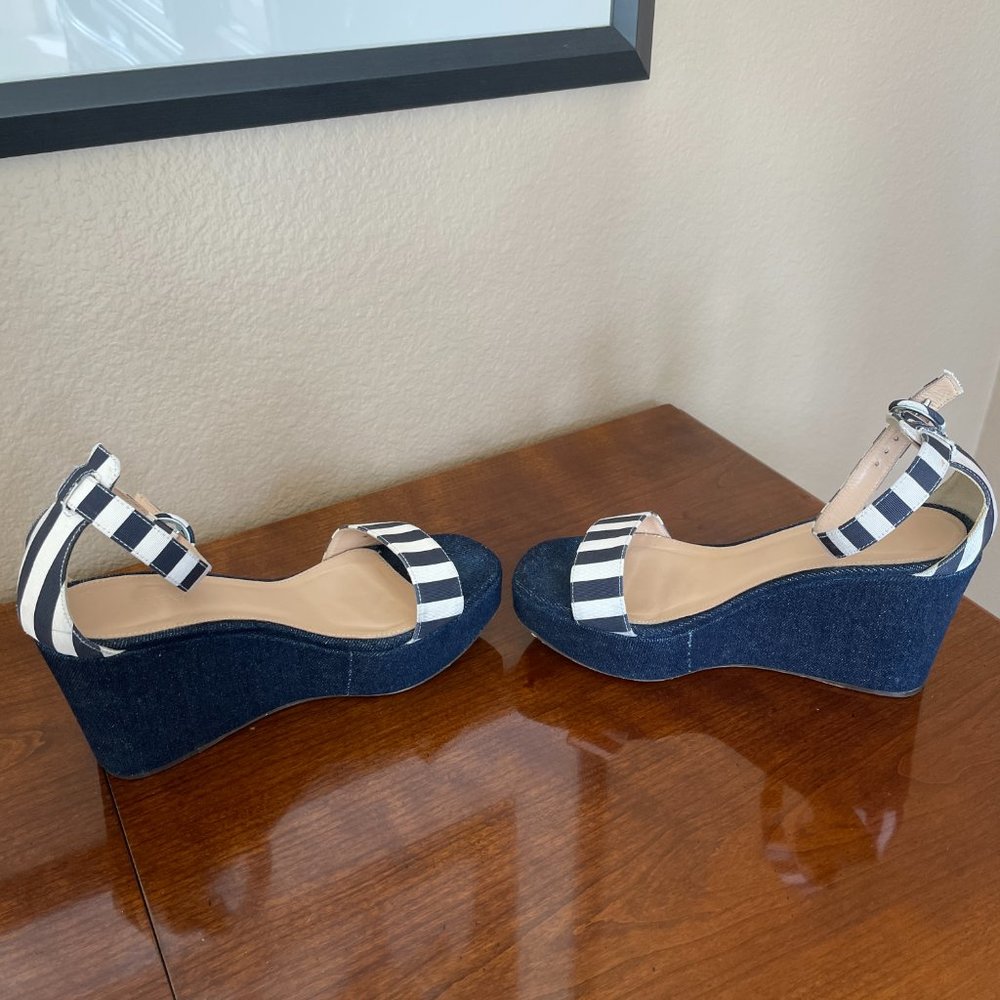 J CREW STRIPED DENIM WEDGES NAVY IVORY E7656 SZ 7 - Picture 8 of 12